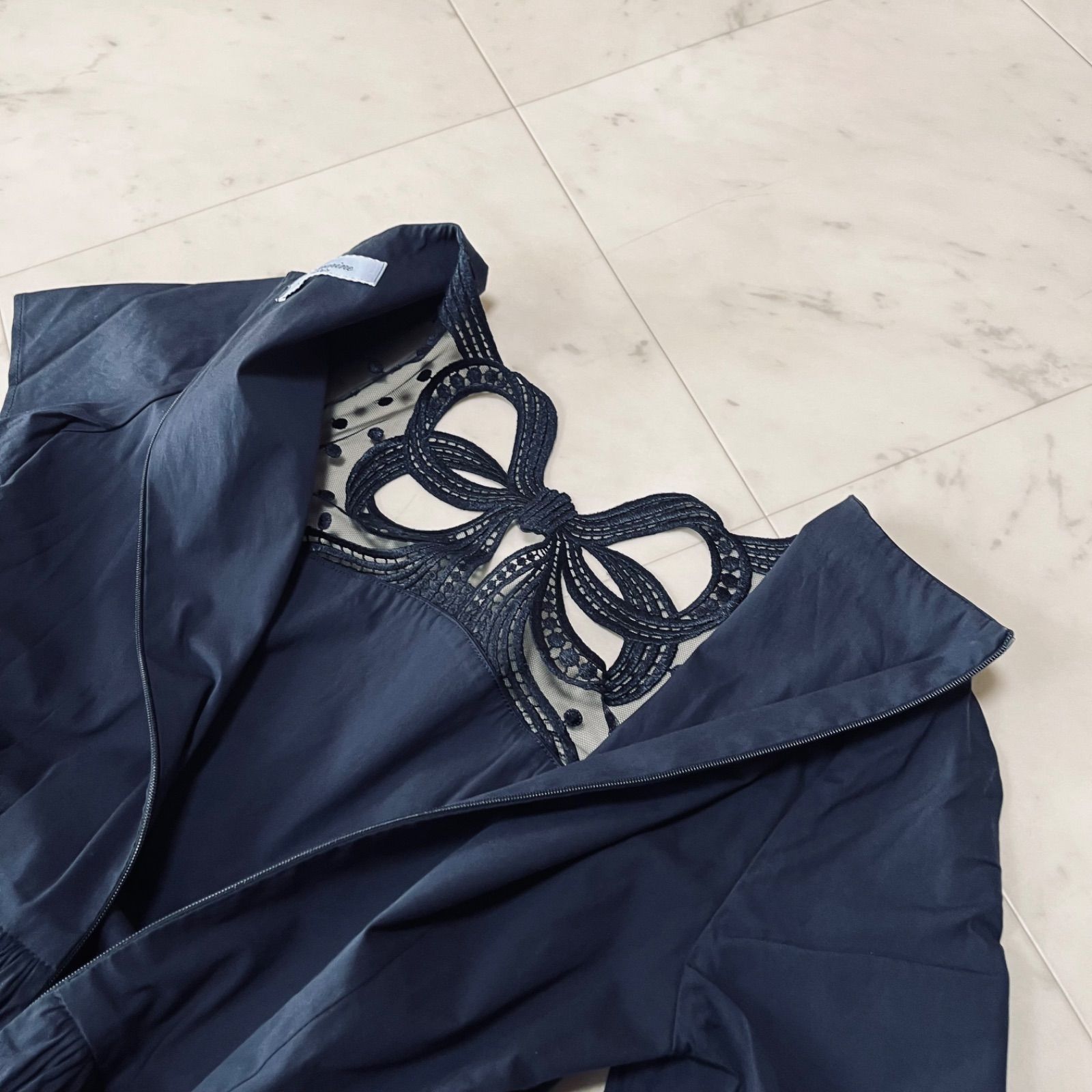 blumarine ブルマリン リボンレースワンピース ドレス 刺繍レース 半袖