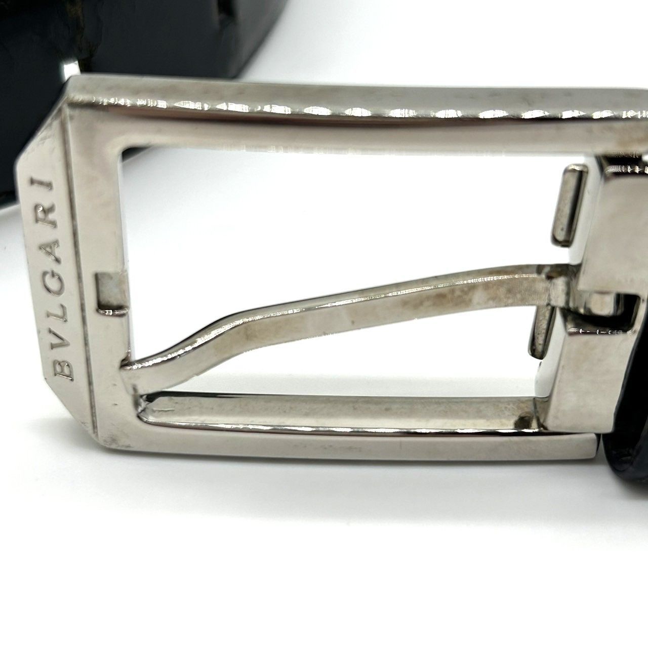 BVLGARI ブルガリ レザーベルト ブラック シルバー金具 イタリア製