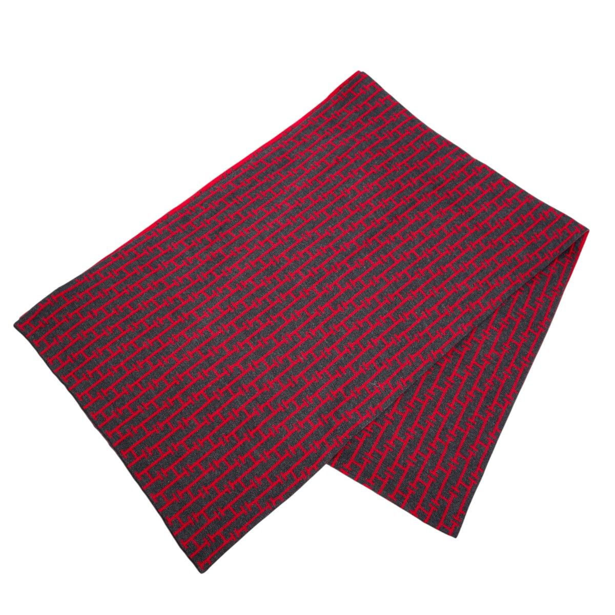 美品 HERMES エルメス Hロゴ総柄 シルク マフラー ストール ブラック