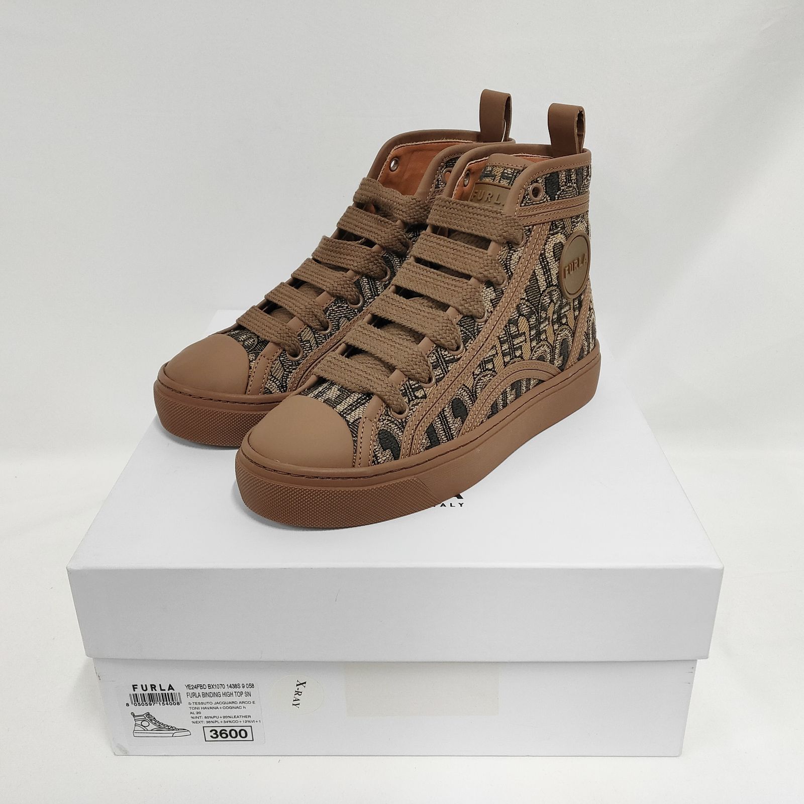 新品 未使用 フルラ バインディング ハイトップ スニーカー ブラウン