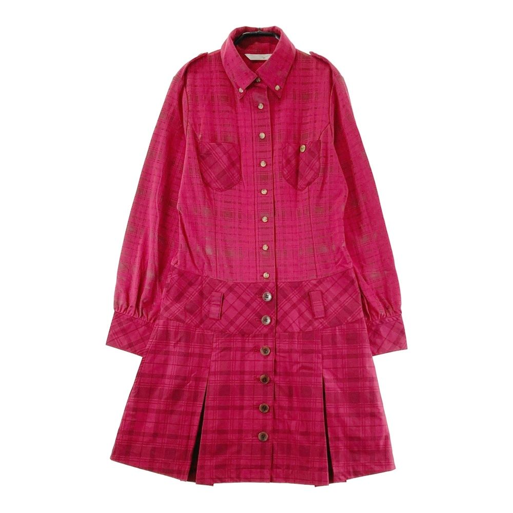 サイズ：M MIZUNO GOLF ミズノゴルフ 長袖 ポロ ワンピース チェック柄