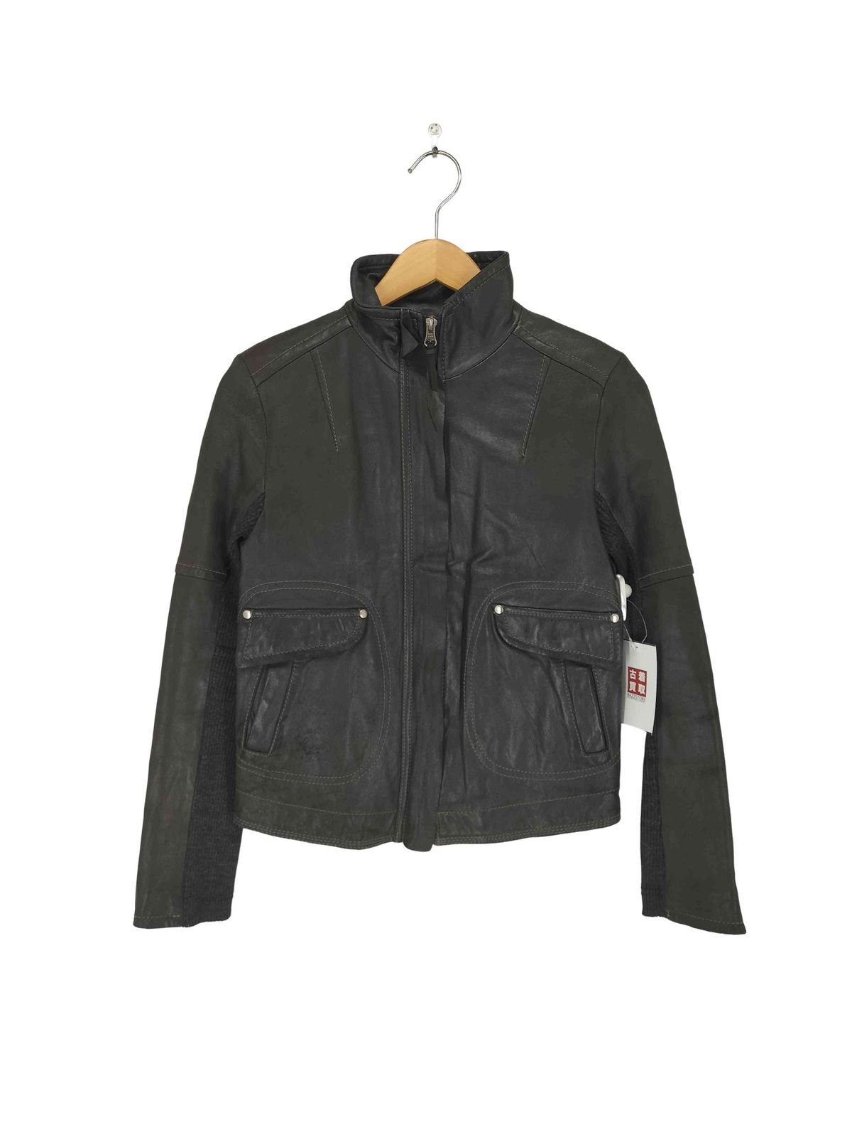 ユーズドフルギ USED古着 リブニット切替レザージャケット レディース