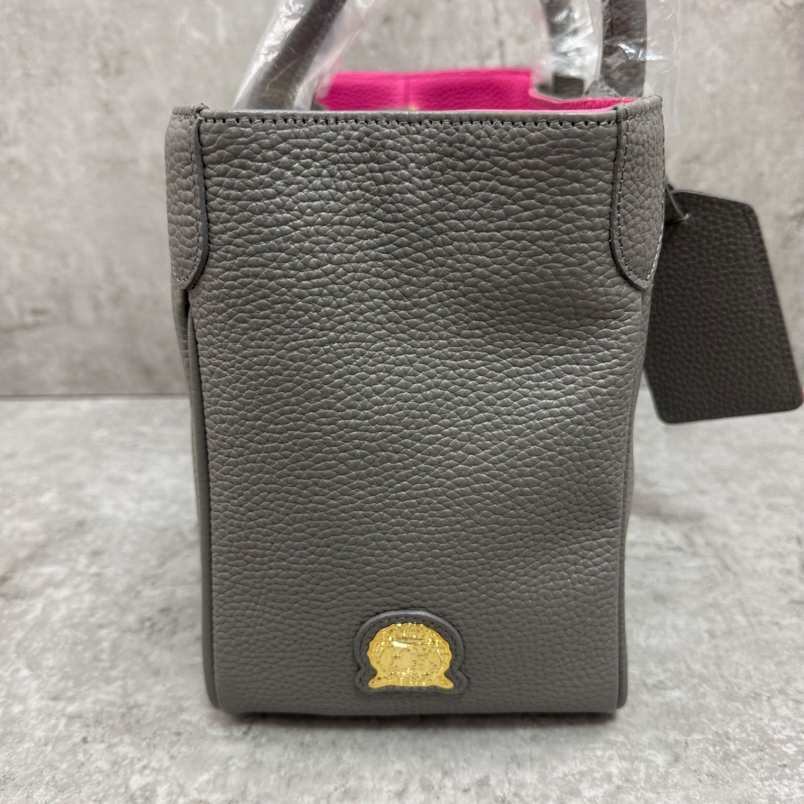 未使用】A.D.M.J トートバッグ ハンドバッグ グレー ピンク レザー