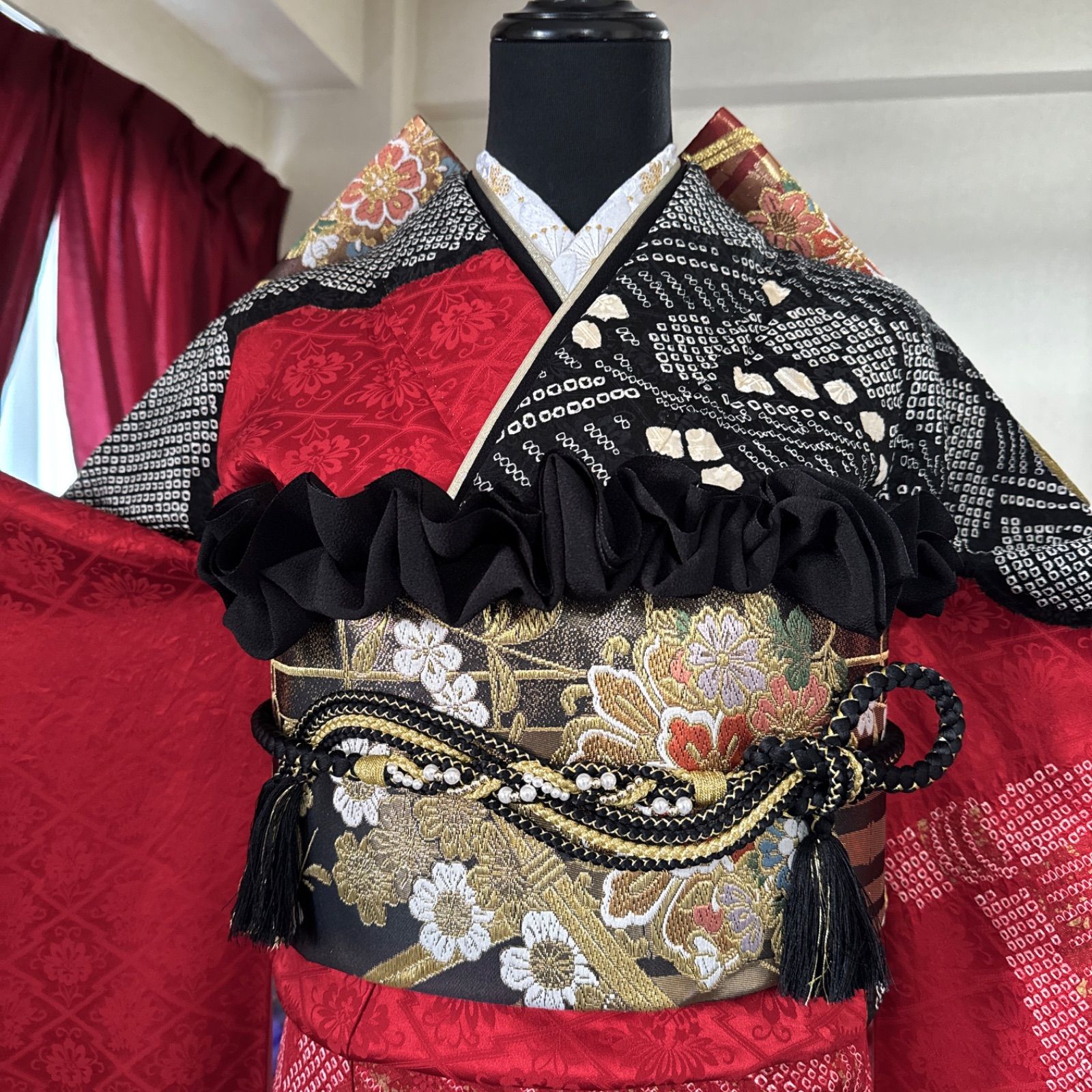 豪華振袖セット(4点)・袋帯・重ね衿・帯揚げ・花車・鹿の子絞り・手