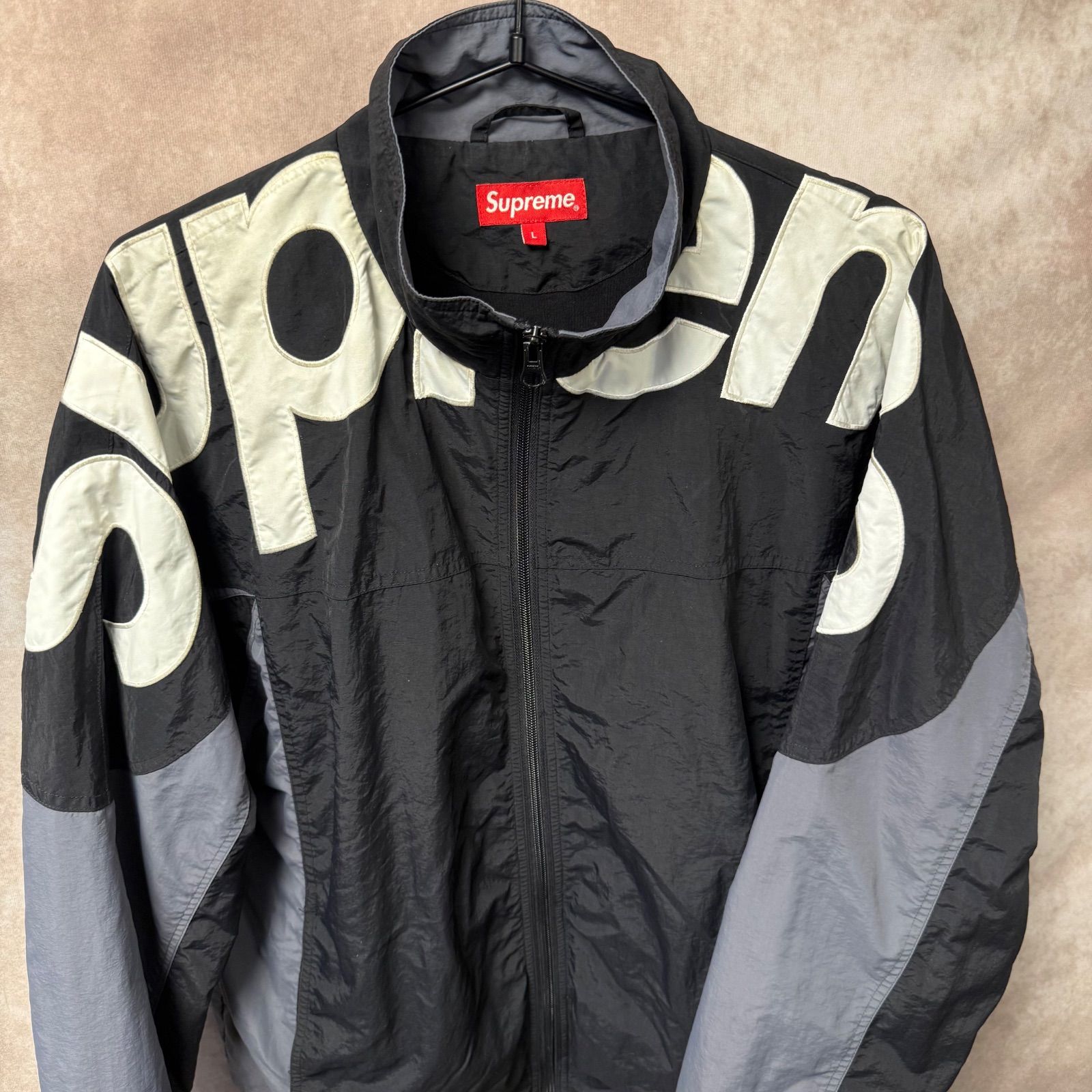 Supreme ナイロンジャケット L ビッグロゴ ブラック グレー 