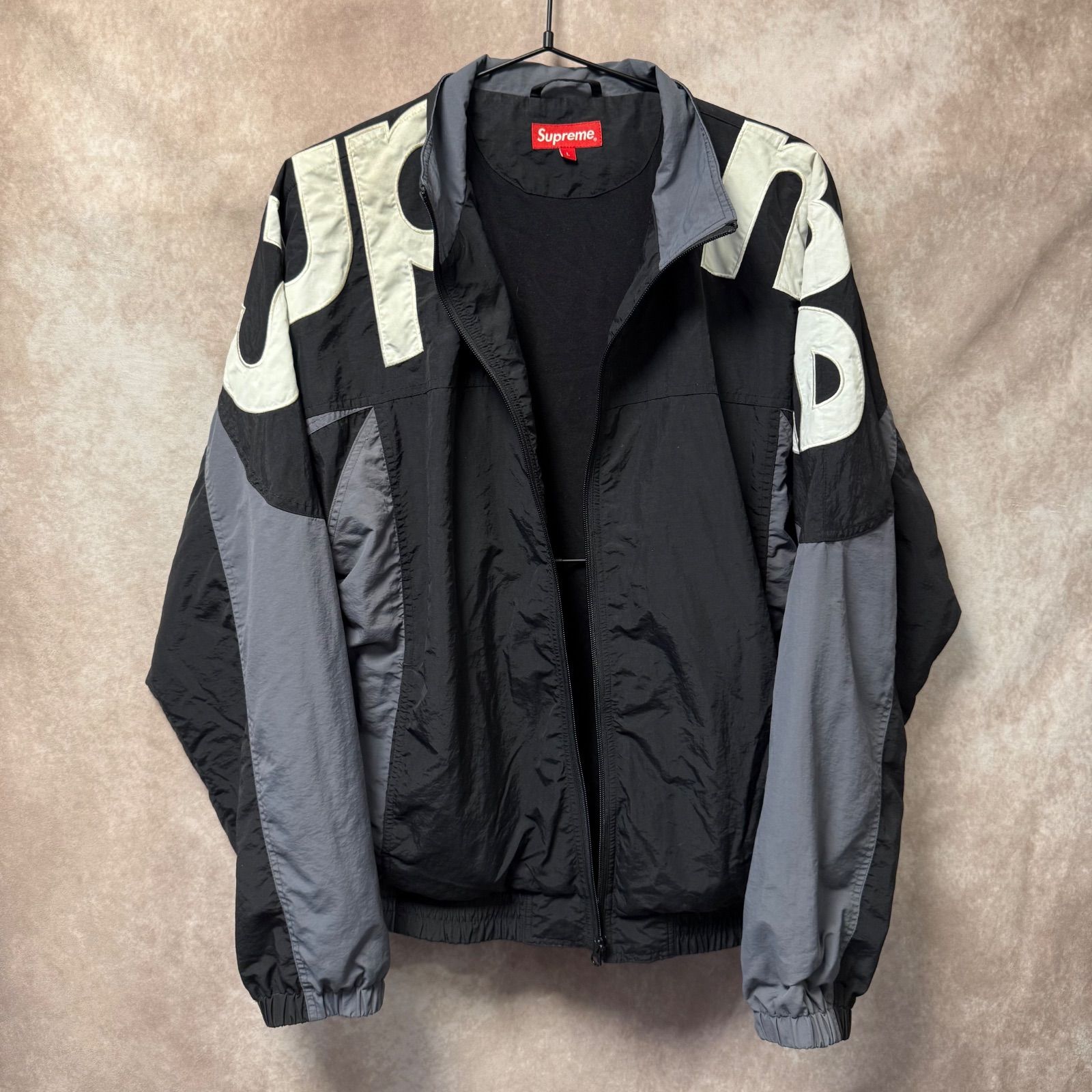 Supreme ナイロンジャケット L ビッグロゴ ブラック グレー 
