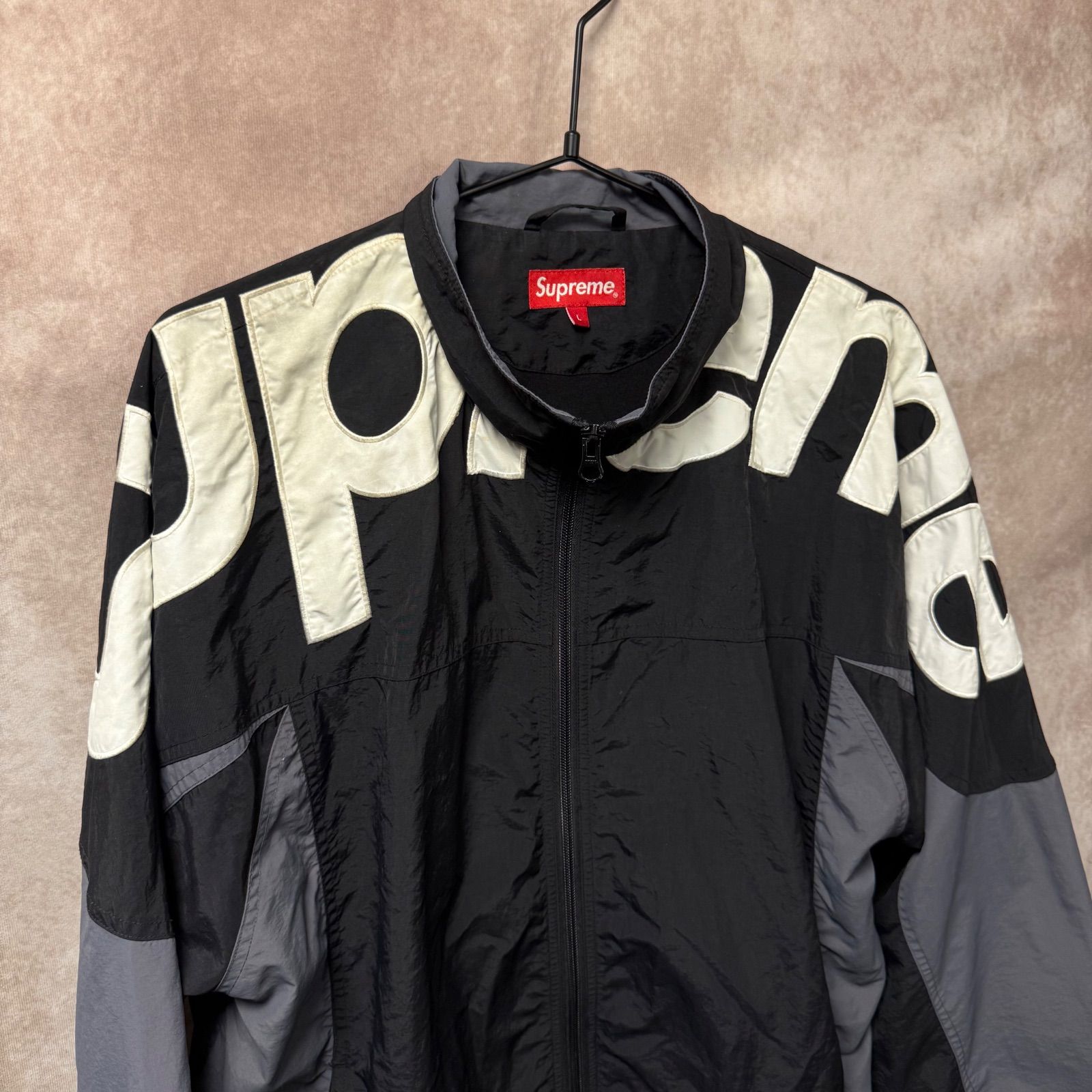 Supreme ナイロンジャケット L ビッグロゴ ブラック グレー