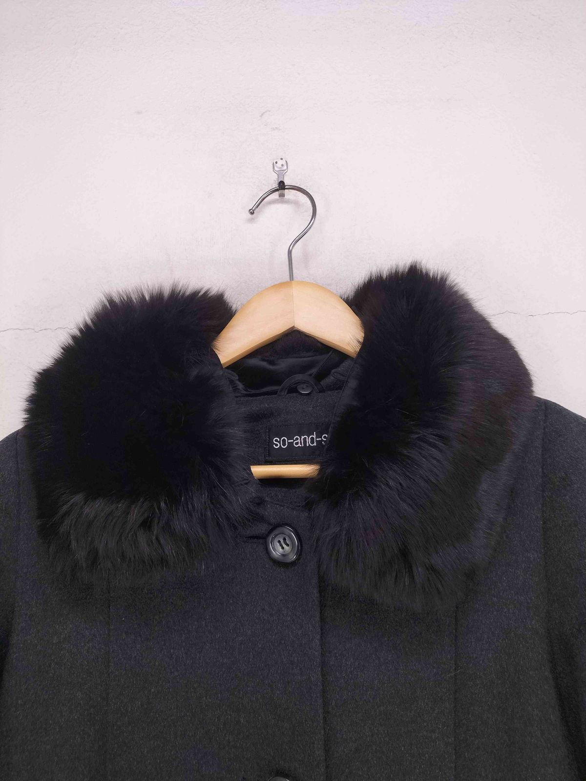 ユーズドフルギ USED古着 襟ファーカシミヤ100 ステンカラーコート