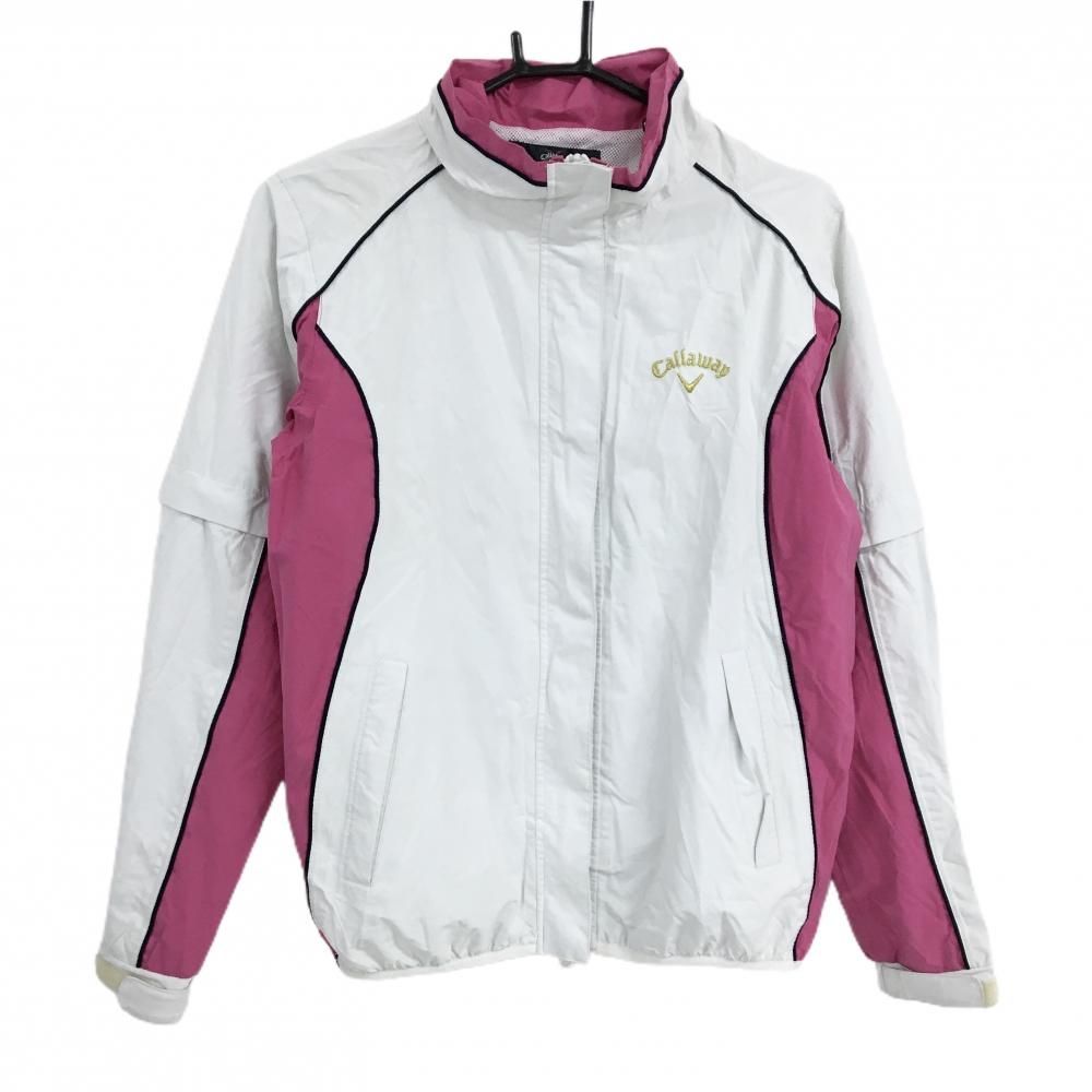 キャロウェイ 2WAYナイロンジャケット 白×ピンク ロゴゴールド 裏地