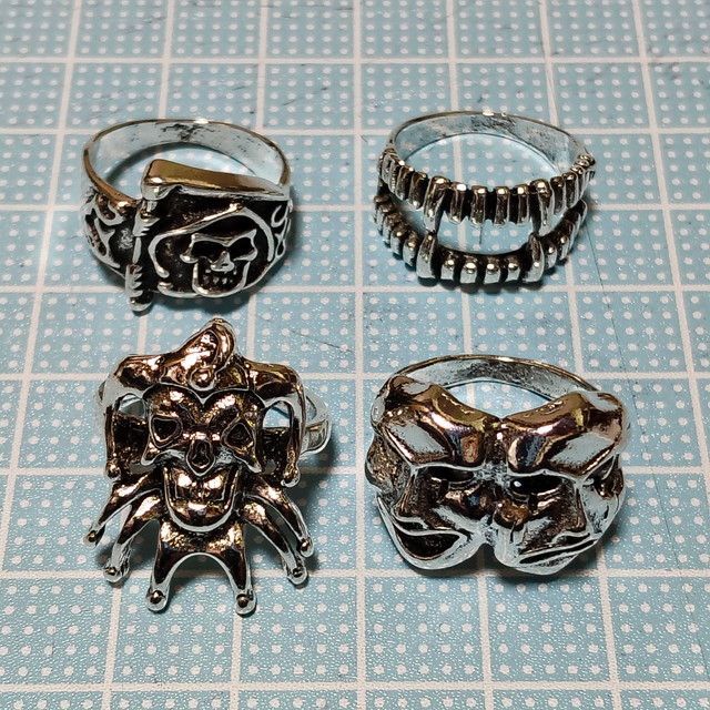 70s ビンテージ スカル 髑髏 プレイボーイ バイカー リング 指輪 まとめて 指輪 デザインリング ドクロ 骸骨 スカル 死神 ピエロ ジョーカー