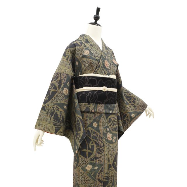 新古品】 紬 袷 着物 未使用 正絹 十日町 吉澤与市 やまと扱い 織り柄