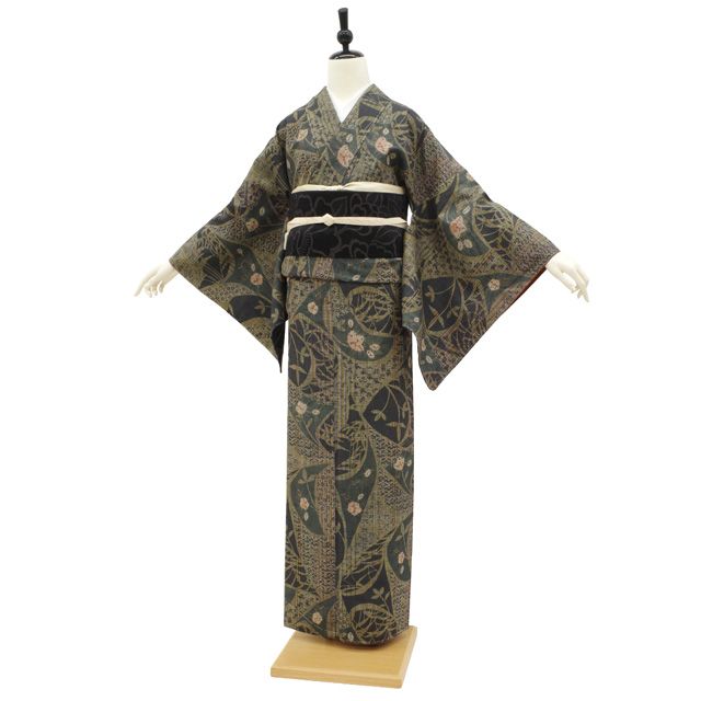 新古品】 紬 袷 着物 未使用 正絹 十日町 吉澤与市 やまと扱い 織り柄