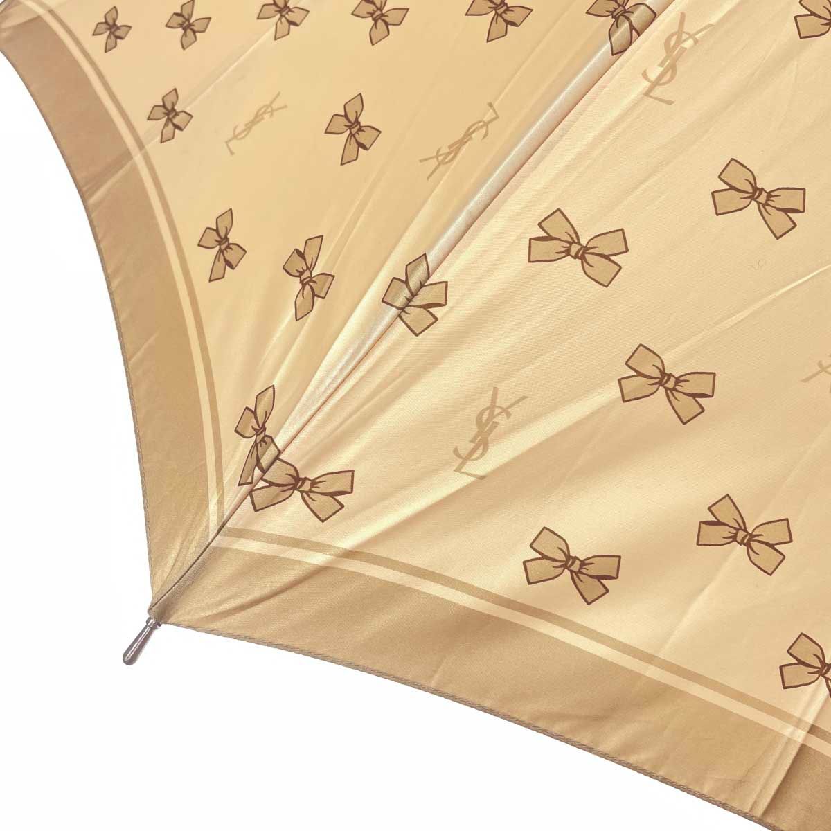 Yves Saint Laurentイヴ・サンローランYSLベージュ花ベージュ傘 美品 イヴ・サンローラン 晴雨兼用UV折りたたみ傘 高級傘 ベージュ