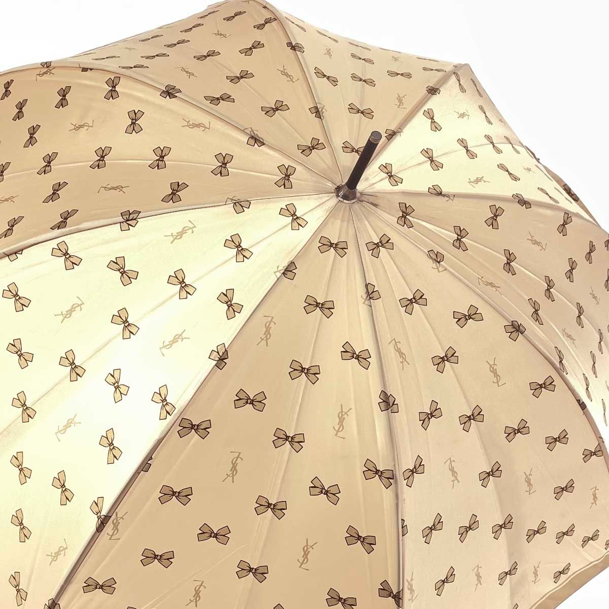 YvesSaintLaurent(YSL) イヴサンローラン 長傘 ロゴ/リボン ブラウン