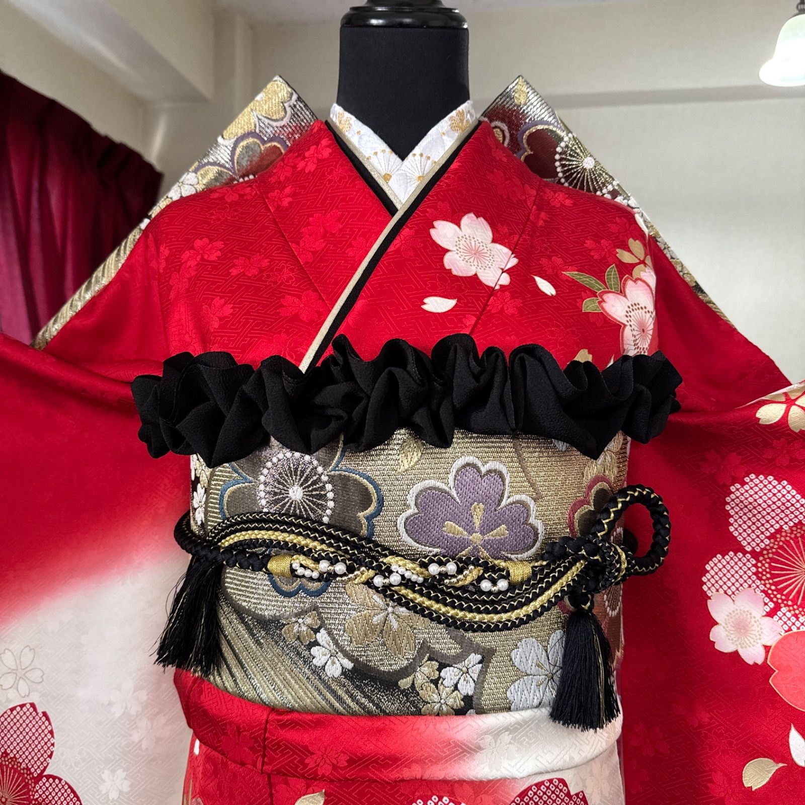 新春福袋】鈴乃屋振袖フルセット、重ね衿帯揚げ帯締め、西陣袋帯、襦袢