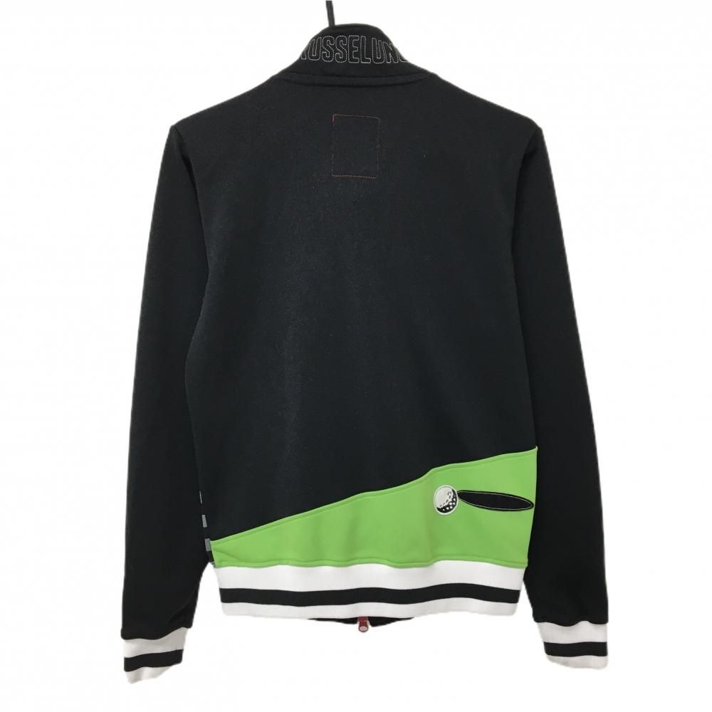 ラッセルノ ジャケットブルゾン 黒×レッド×白 胸ロゴ ダブルジップ