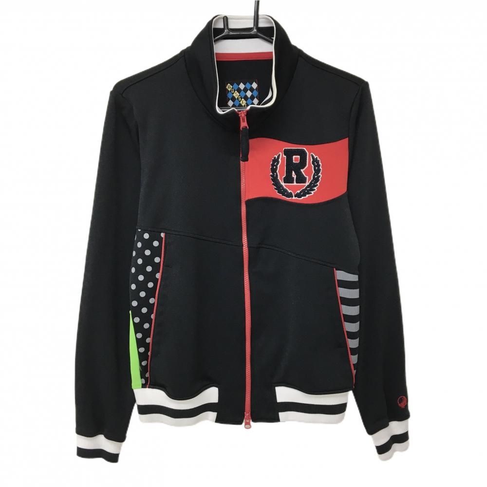ラッセルノ ジャケットブルゾン 黒×レッド×白 胸ロゴ ダブルジップ
