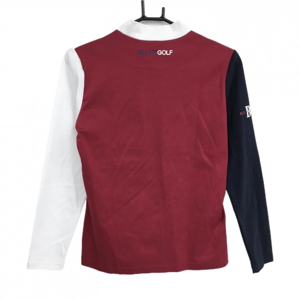 新品】ビームスゴルフ 長袖ハイネックシャツ 白×ネイビー×ボルドー