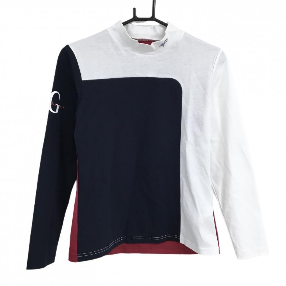 新品】ビームスゴルフ 長袖ハイネックシャツ 白×ネイビー×ボルドー