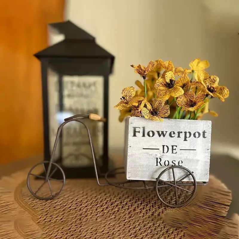 新品・未使用】 木製アイアン自転車フラワーポット ナチュラル グレー