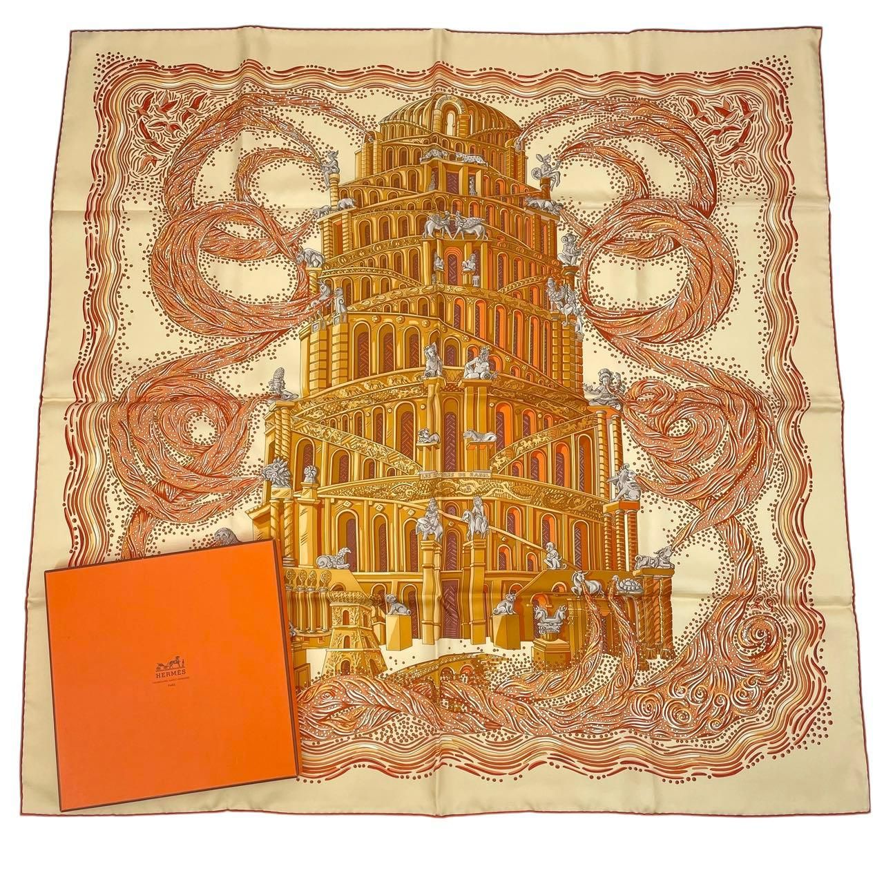 新品同様 HERMES エルメス カレ90 LES RIVIERES DE BABEL バベルの川