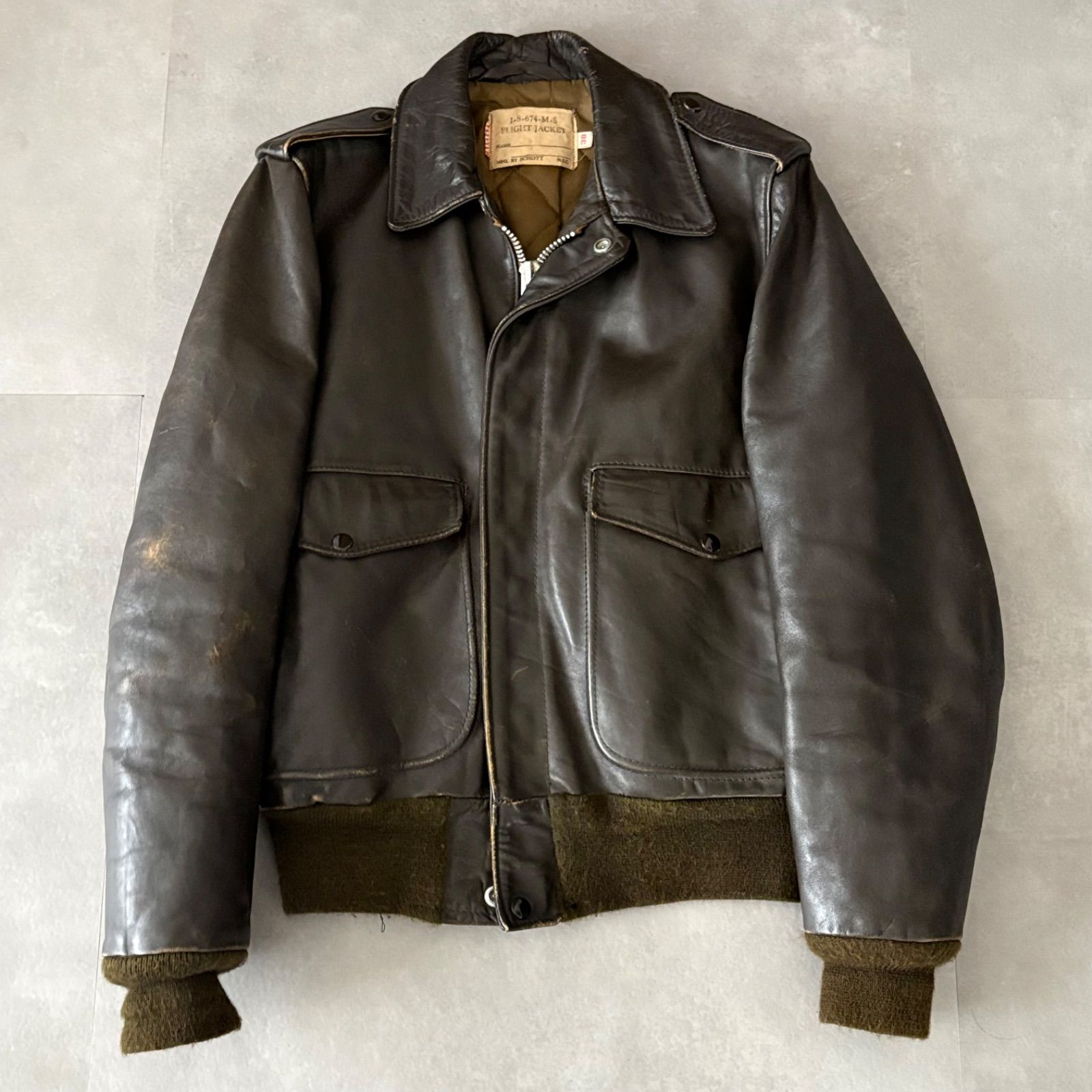 70s Schott レザー フライトジャケット A-2 ブラウン42 70s SCHOTT ショット A-2 レザーフライトジャケット ブルゾン ダーク
