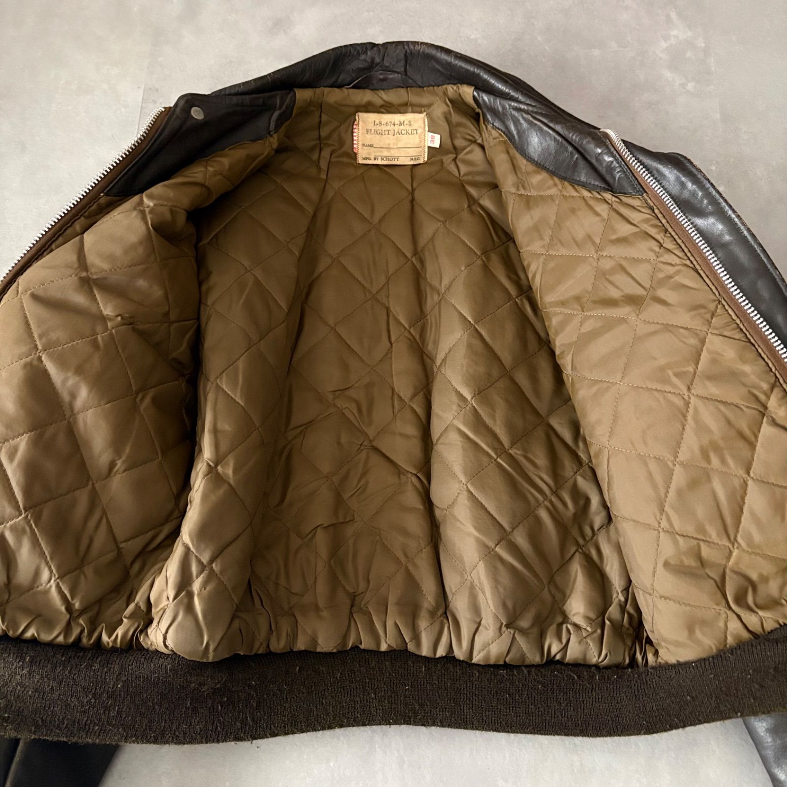 70s SCHOTT ショット A-2 レザーフライトジャケット ブルゾン ダーク