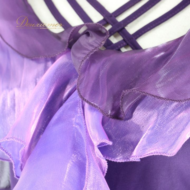 【日本製 社交ダンス衣装】パープル ワンピース ドレス 紫 フリル レース 伸縮 日本製 社交ダンス衣装】パープル ワンピース ドレス 紫 フリル レース