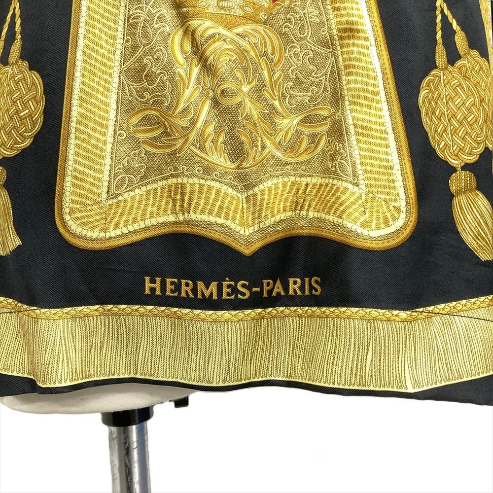 エルメス HERMES ニット切替 シルクブラウス ブラウス シルク ブラック スカーフ柄 Poste et Cavalerie サーベル飾り袋 レディース【中古】 エルメス HERMES ニット切替 シルクブラウス ブラウス シルク ブラック