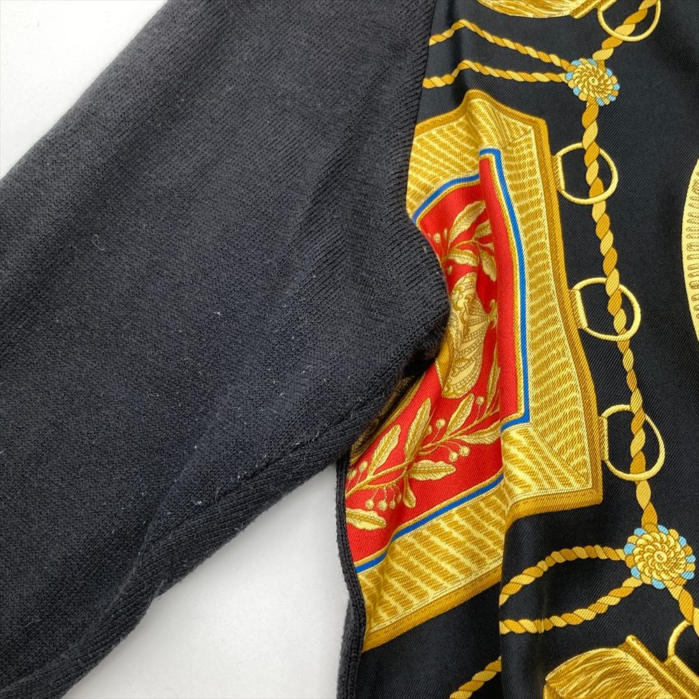 エルメス HERMES ニット切替 シルクブラウス ブラウス シルク ブラック スカーフ柄 Poste et Cavalerie サーベル飾り袋 レディース【中古】 エルメス HERMES ニット切替 シルクブラウス ブラウス シルク ブラック