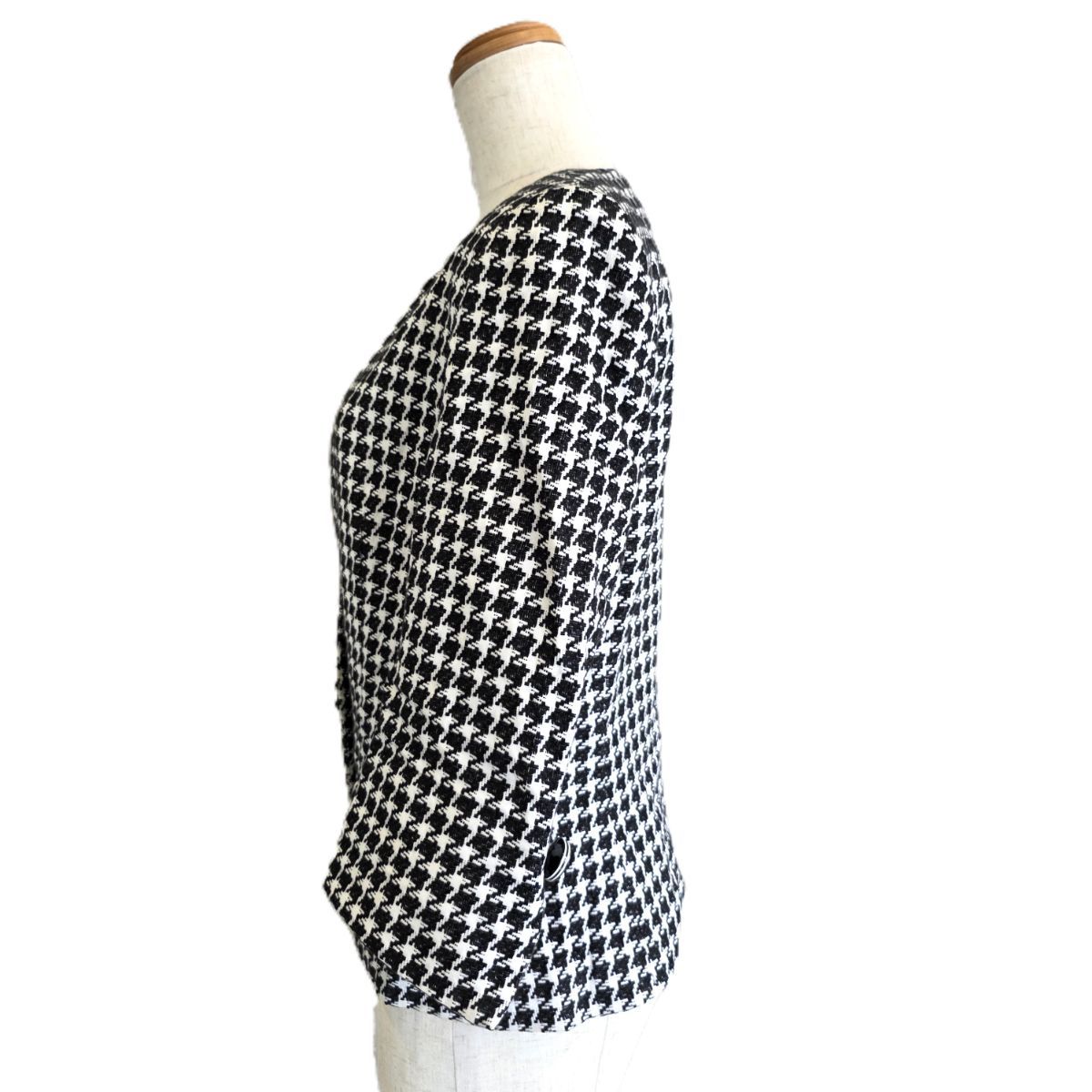 クリスチャンディオール ノーカラージャケット 千鳥格子 レトロ 肩パット M クリスチャンディオール ノーカラージャケット 千鳥格子 レトロ 肩