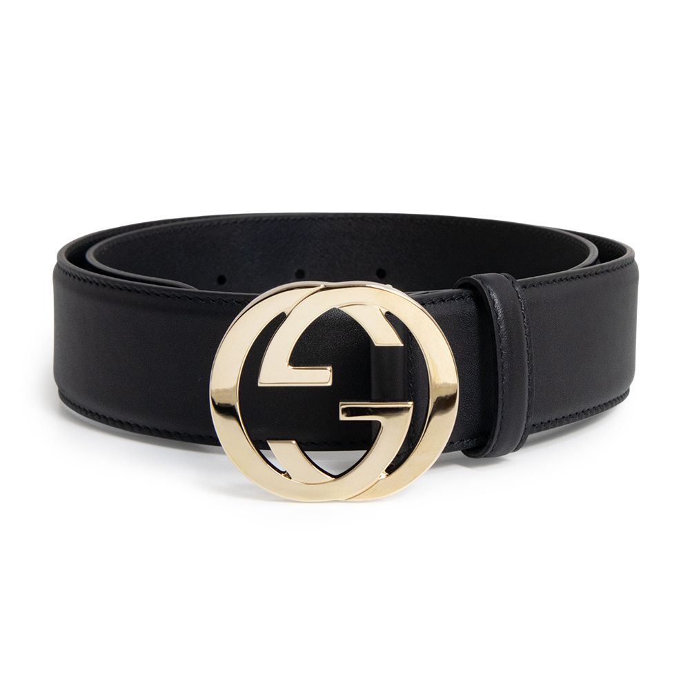 グッチ 370543 インターロッキングG #75 カーフスキン ブラック ベルト