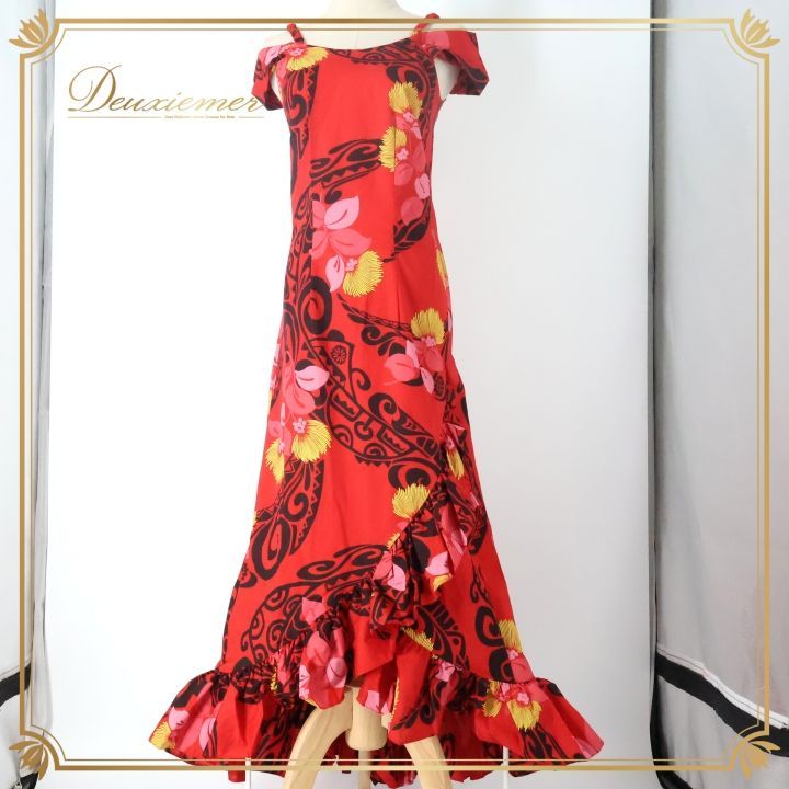 フラダンス 衣装 ワンピース ドレス レッド系 ムームーファクトリー