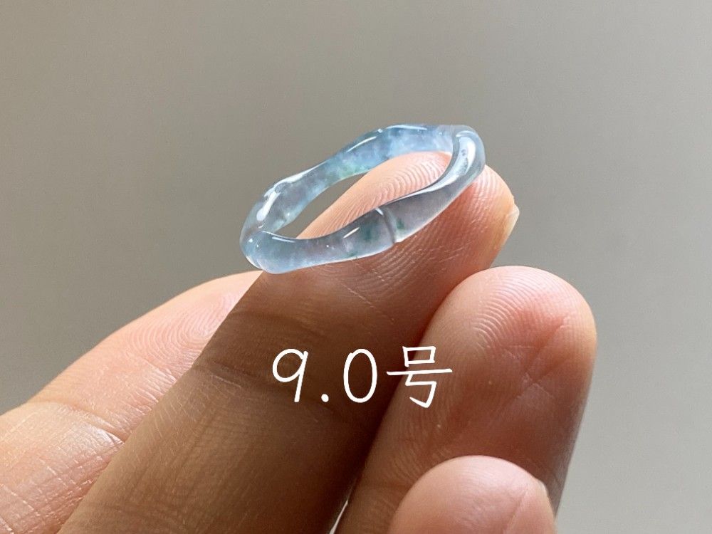 L15-223 ピンキーリング 氷種 竹節 水青色 9.0号 グアテマラ産 A貨 本