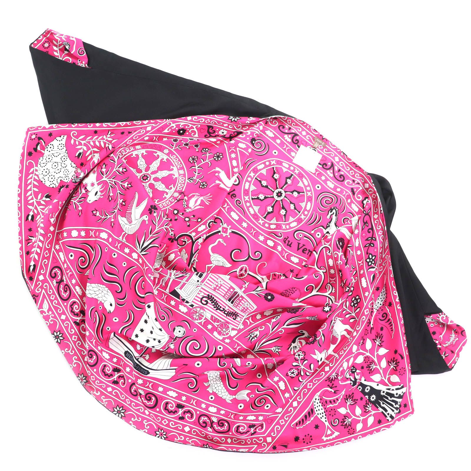 未使用品◇HERMES エルメス Peuple du Vent プティH シルク100％ 総柄  