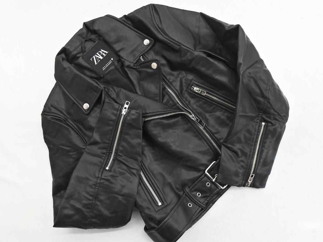 ZARA ザラ ダブル フェイクレザー ライダース ジャケット sizeM/黒