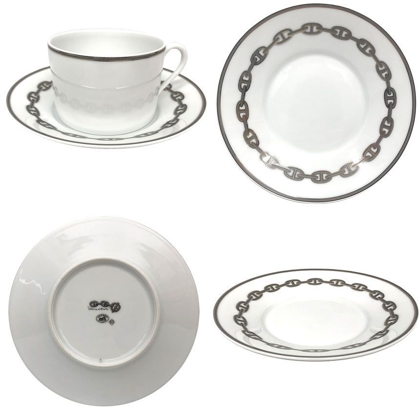 希少 エルメス HERMES シェーヌダンクル モーニングカップ＆ソーサー