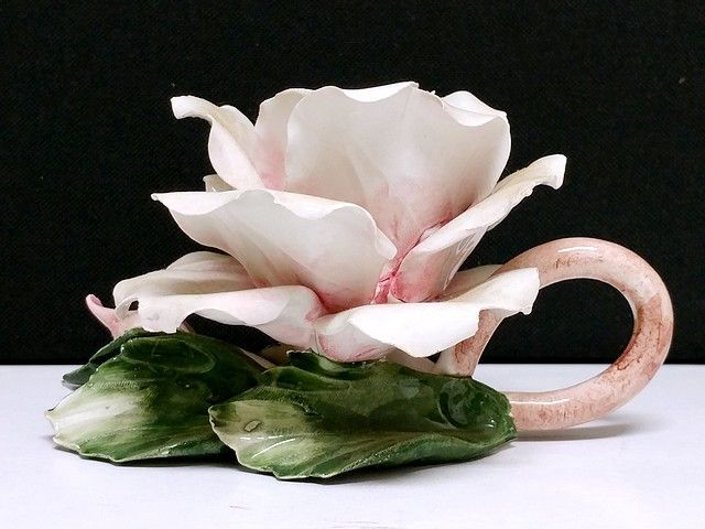 カポディモンテ キャンドルスタンド 陶花 薔薇 陶器 イタリア製