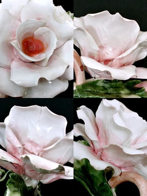 カポディモンテ キャンドルスタンド 陶花 薔薇 陶器 イタリア製