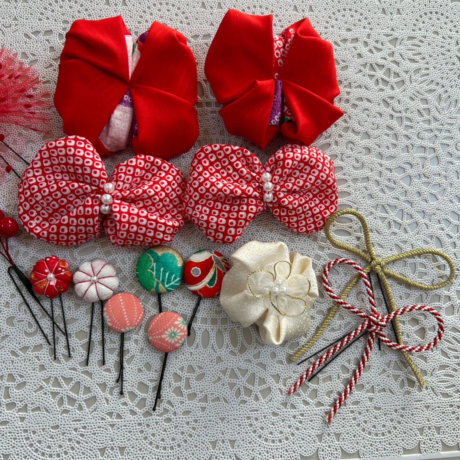 A04 七五三 着物リメイク 髪飾り ハーフ成人式 ヘッドドレス リボン 前