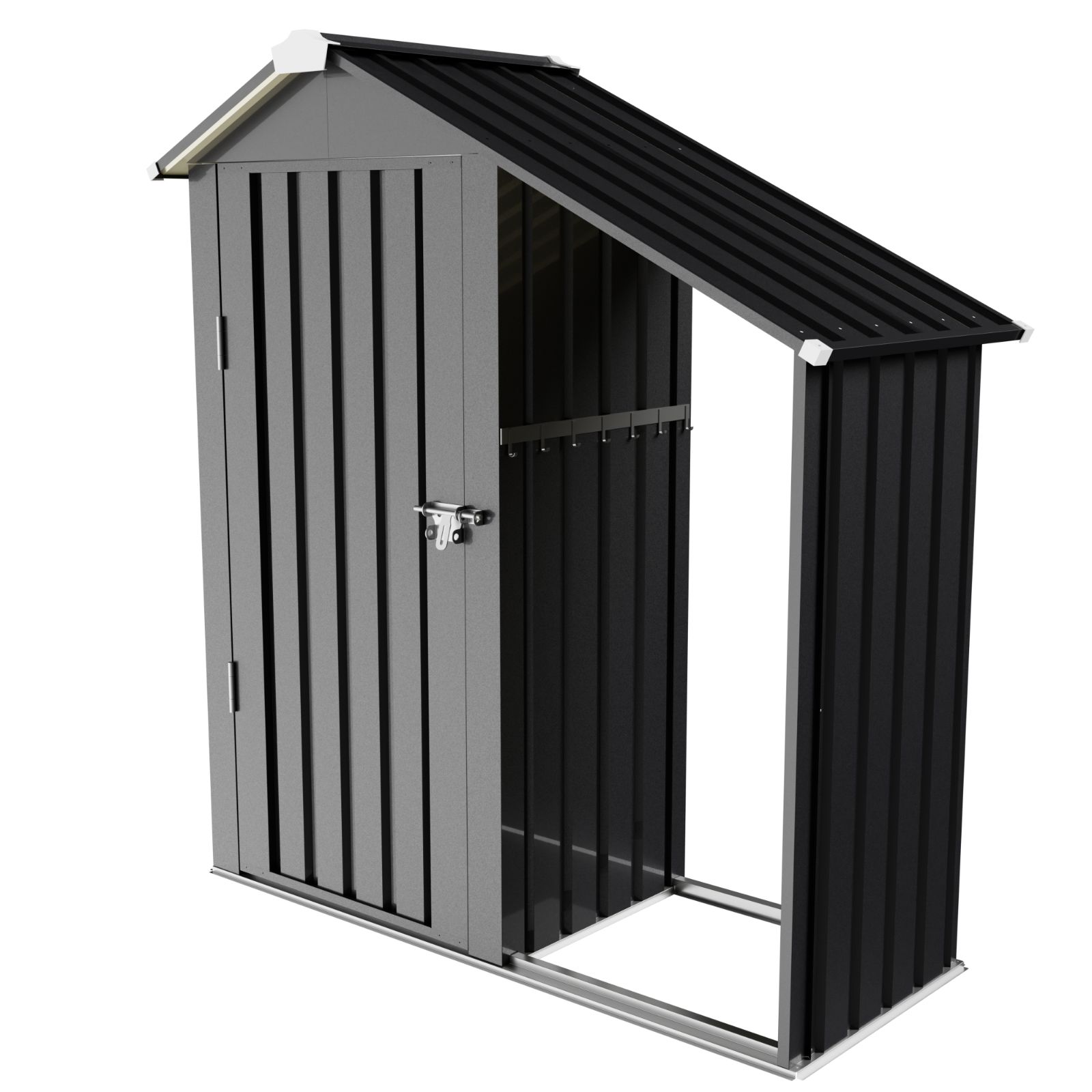 タイムセール！薪置き棚＆大型戸外収納庫 サイドオーニング付き 可動棚