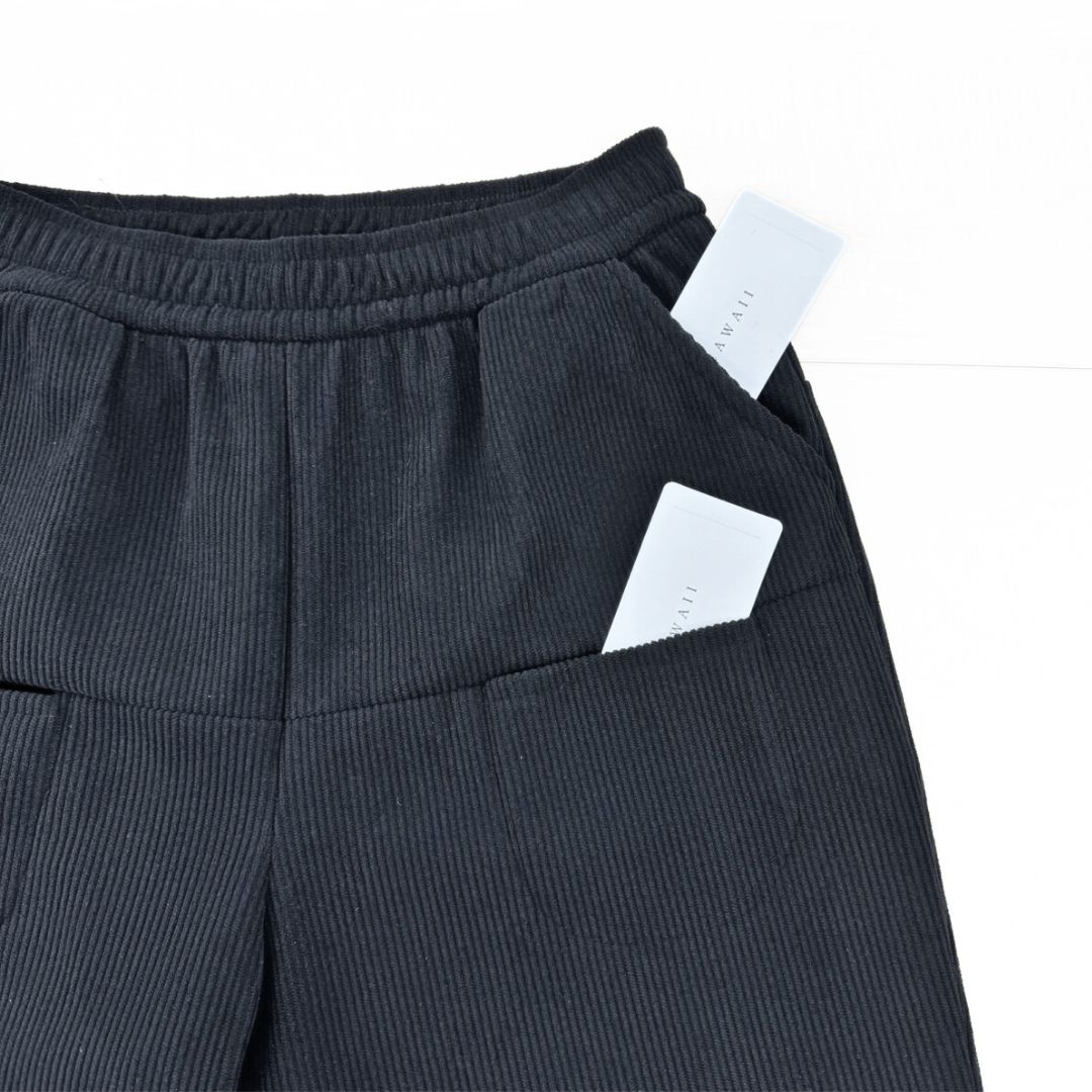 sanpo kusche　パンツ　コーデュロイ　ブラック　裏起毛　ウエスト総ゴム　【大活躍コーデュロイパンツ】