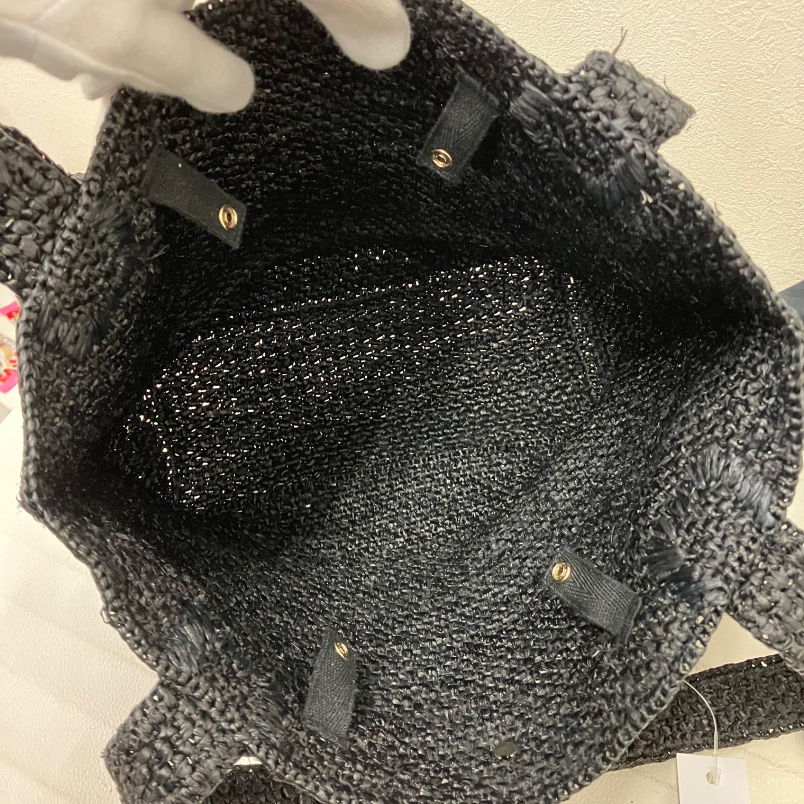 ヘレンカミンスキー トートバッグ ブラック ラフィア レザー 大容量 巾着袋付き 8377 HELEN KAMINSKI ヘレンカミンスキー トートバッグ ラフィア