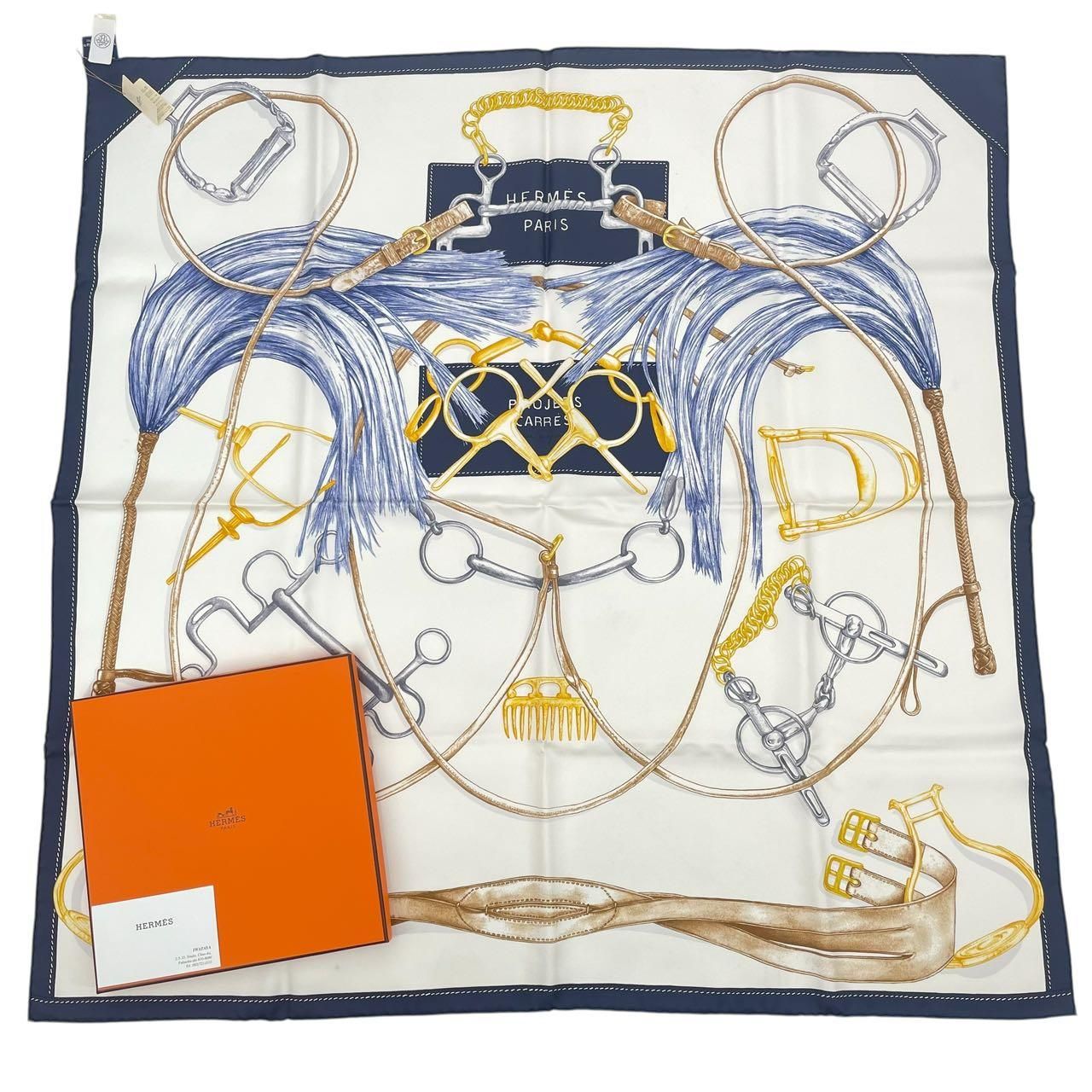 未使用品 HERMES エルメス スカーフ カレ90 シルク Projets Carres au 