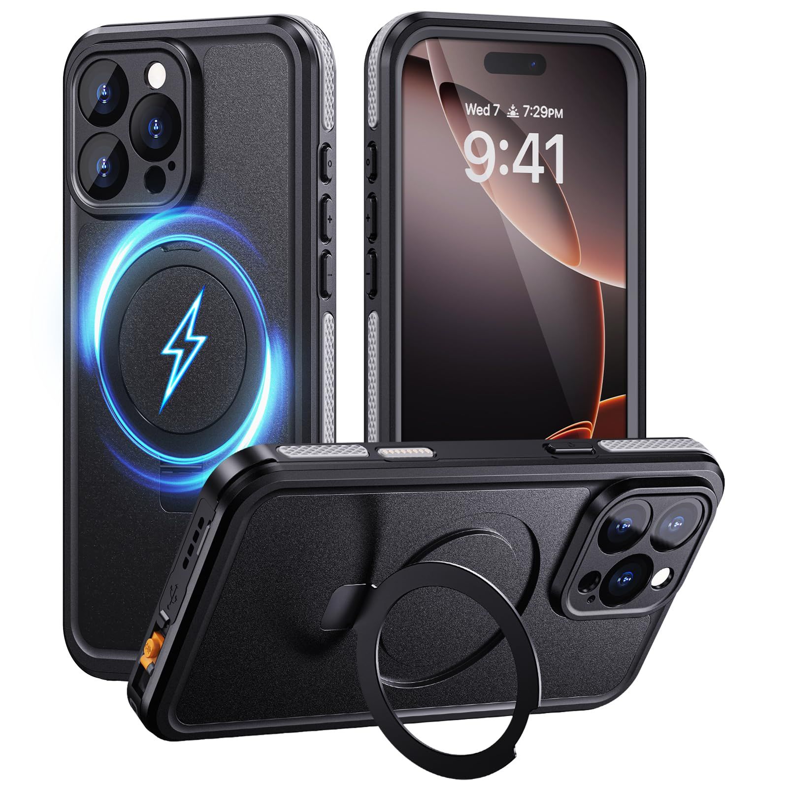 新品 Lanhiem iPhone 16 ProMax用 ケース 防水 隠しスタンドケース