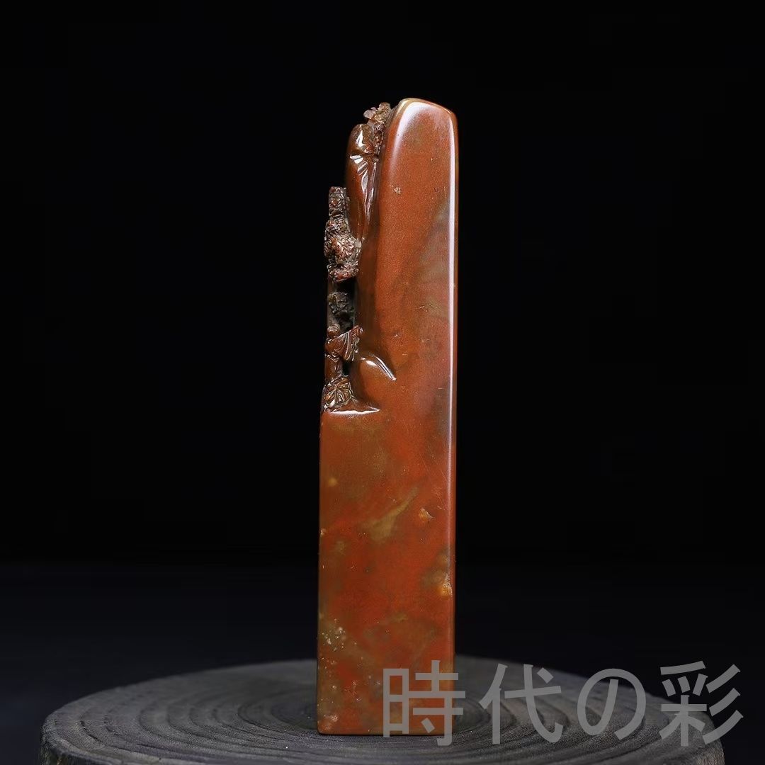 旧蔵 寿山石 松下論道人物彫 印章】風雅古趣 篆刻 印材 彫刻 印鑑 印章