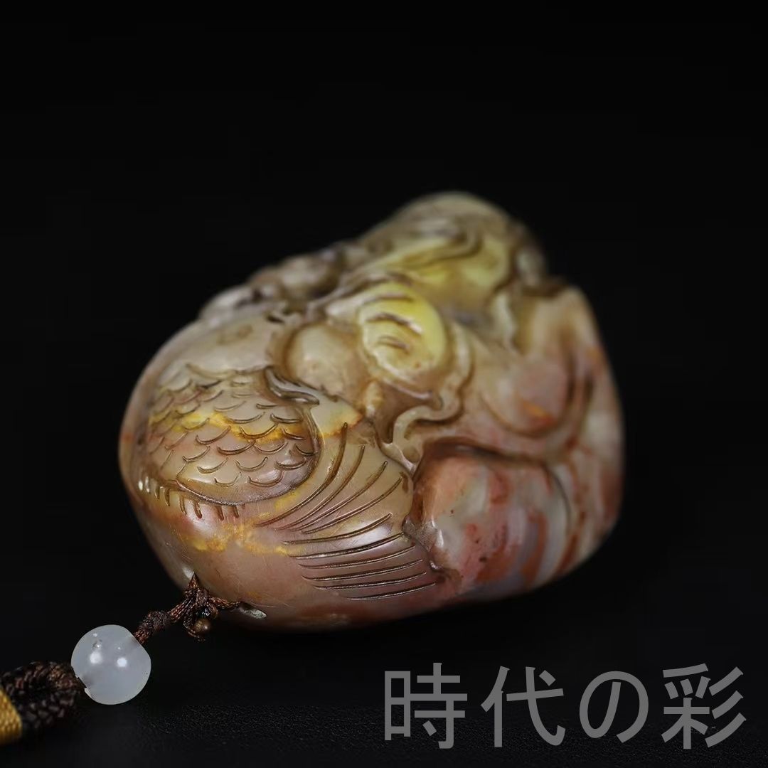 寿山 芙蓉石 巧彫 漁翁 手握り件】風雅逸品 篆刻 印材 彫刻 印鑑 印章