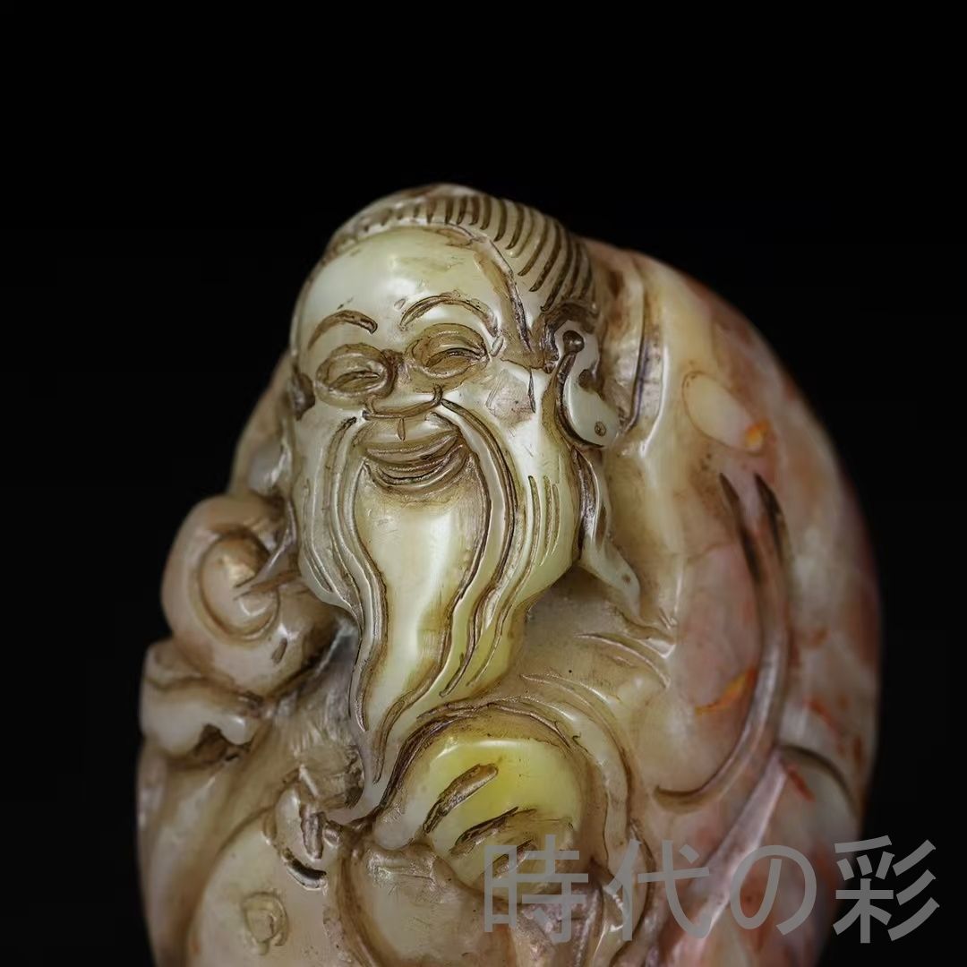 寿山 芙蓉石 巧彫 漁翁 手握り件】風雅逸品 篆刻 印材 彫刻 印鑑 印章