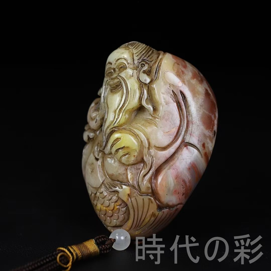 寿山 芙蓉石 巧彫 漁翁 手握り件】風雅逸品 篆刻 印材 彫刻 印鑑 印章