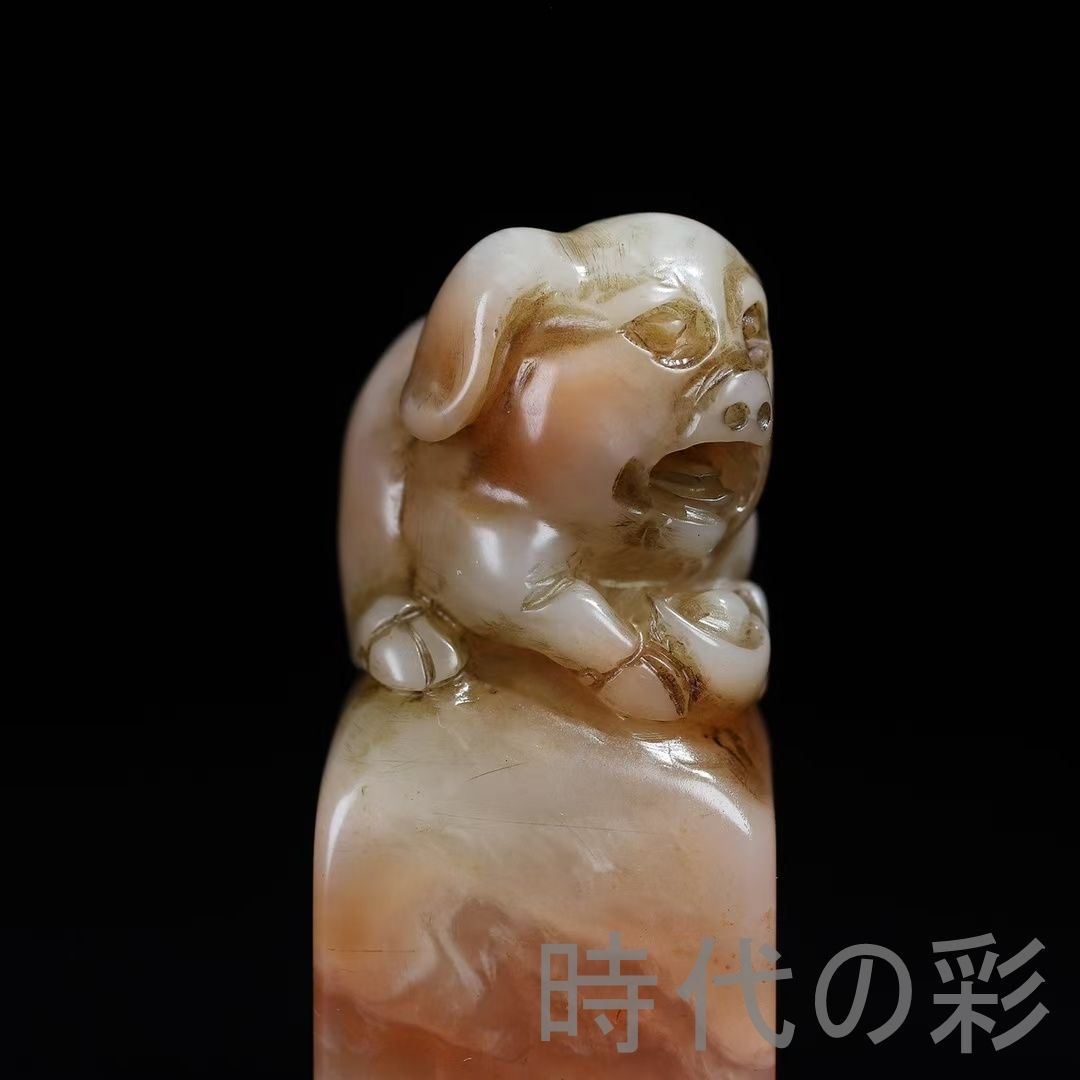 旧蔵 寿山芙蓉凍石〈祝福〉福猪鈕 印章】富貴吉祥 篆刻 印材 彫刻 印鑑